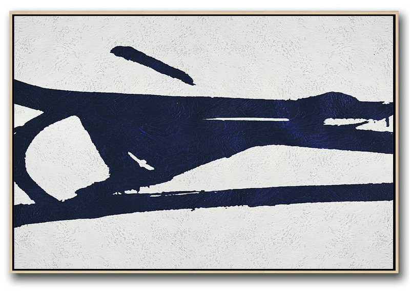 Large Abstract Painting Canvas Art,Horizontal Navy Painting Abstract Minimalist Art On Canvas,Original Abstract Art Paintings